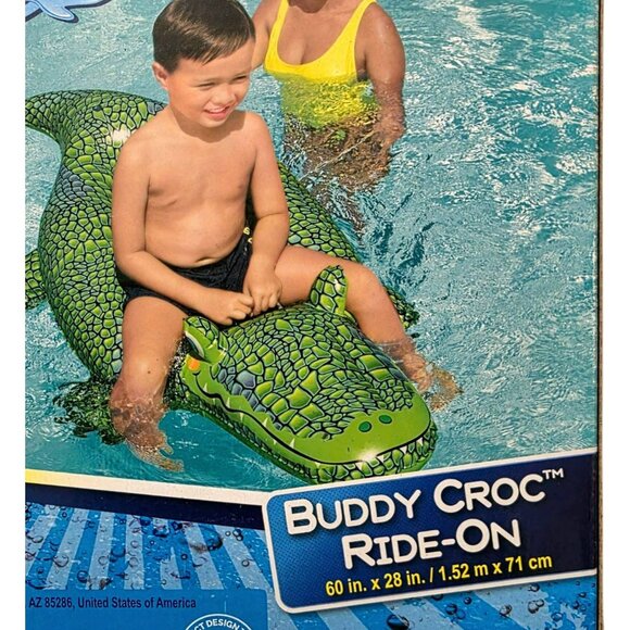 H2O Go! Buddy Croc Inflatable Ride-On Pool Float Crocodile Alligator 60" Handles - Picture 2 of 3